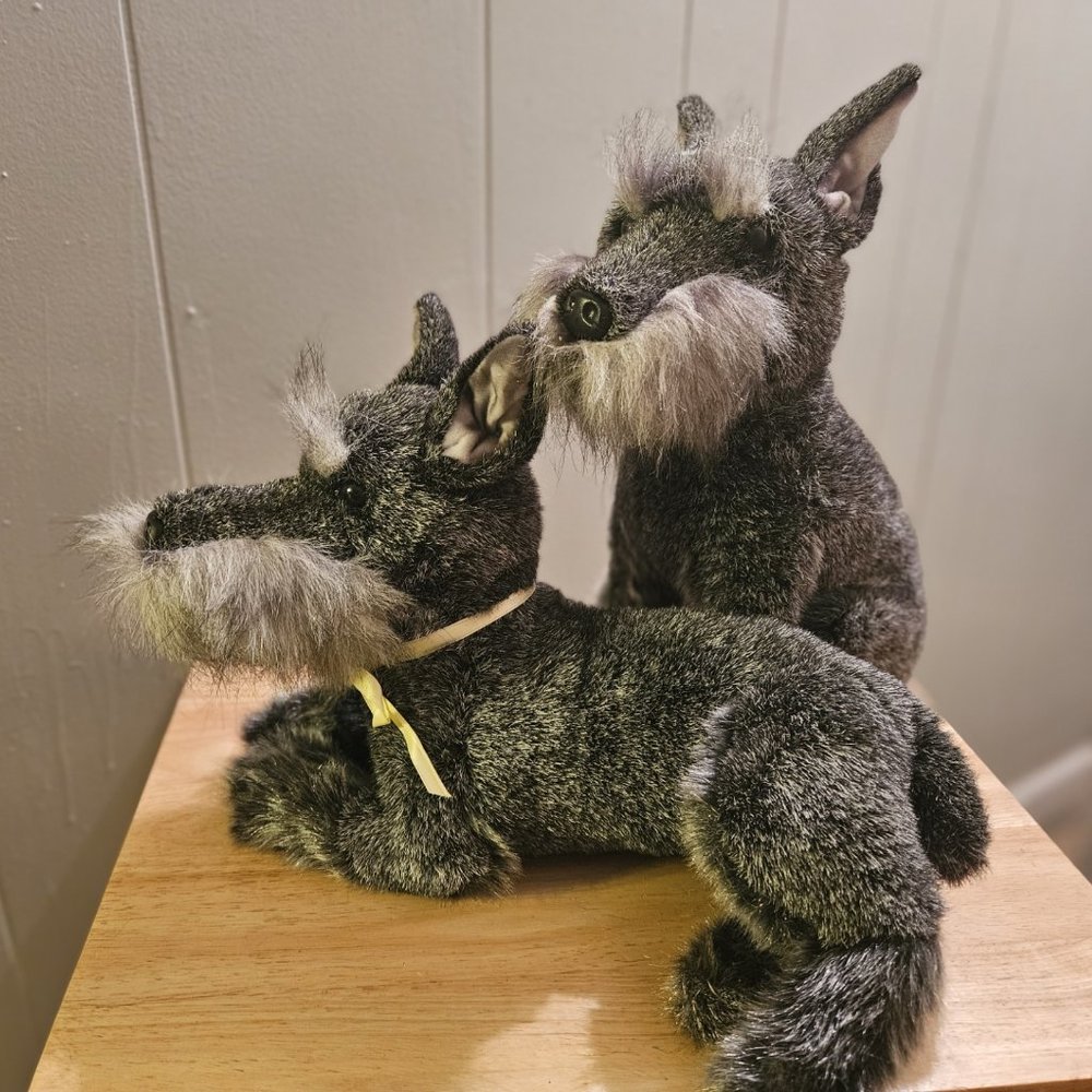 REALISTIC Pair of E & J Plush Schnauzer Dogs = Boy and Girl = Gray